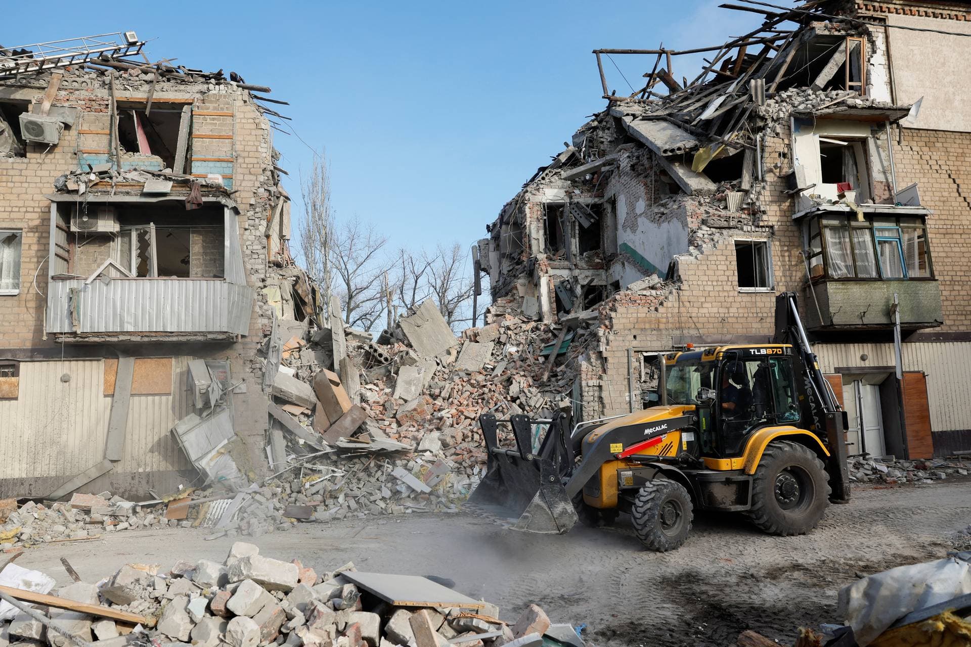 residential houses heavily damaged by a Russian missile strike in the town of Selydove