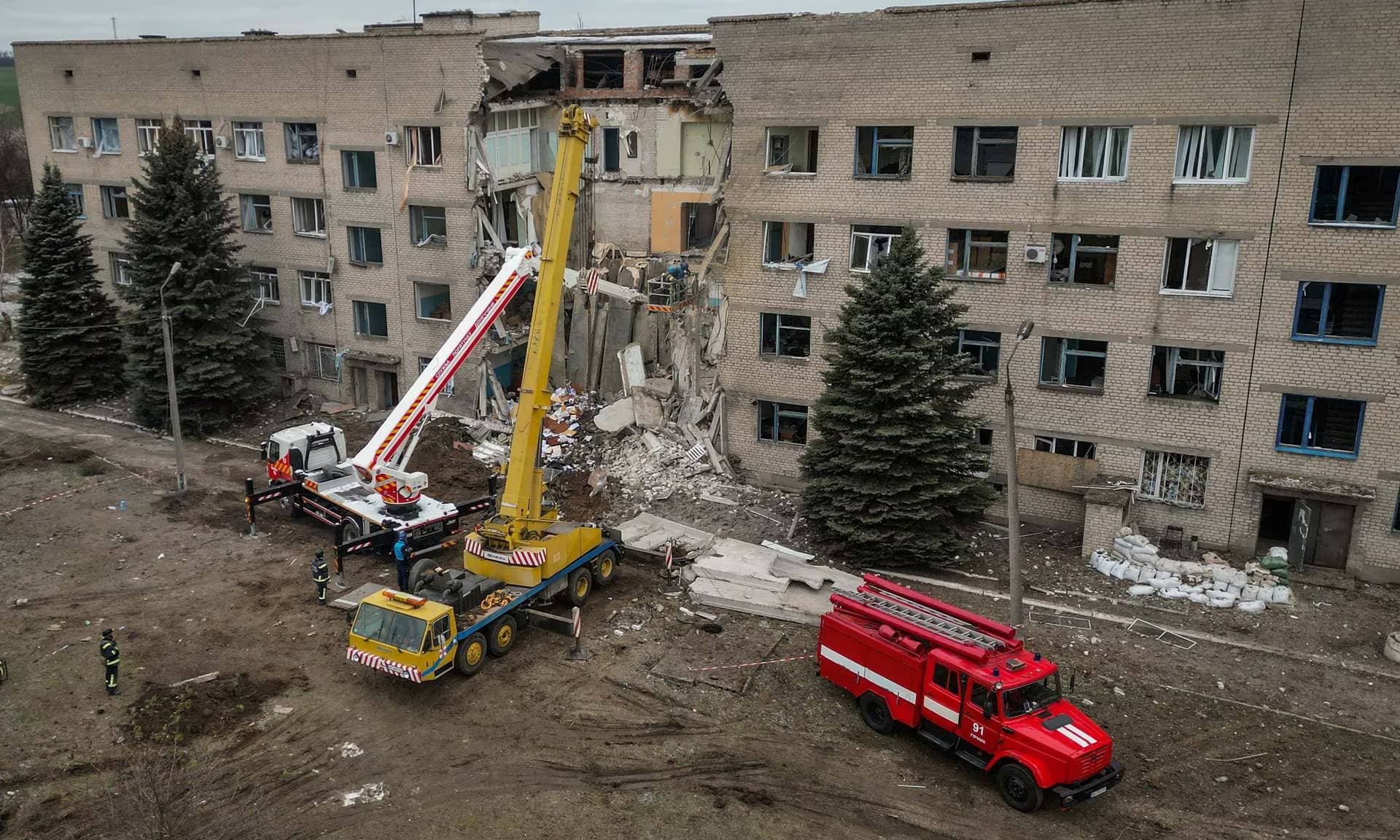 A view of a hospital heavily damaged by a Russian missile strike in the town of Selydove