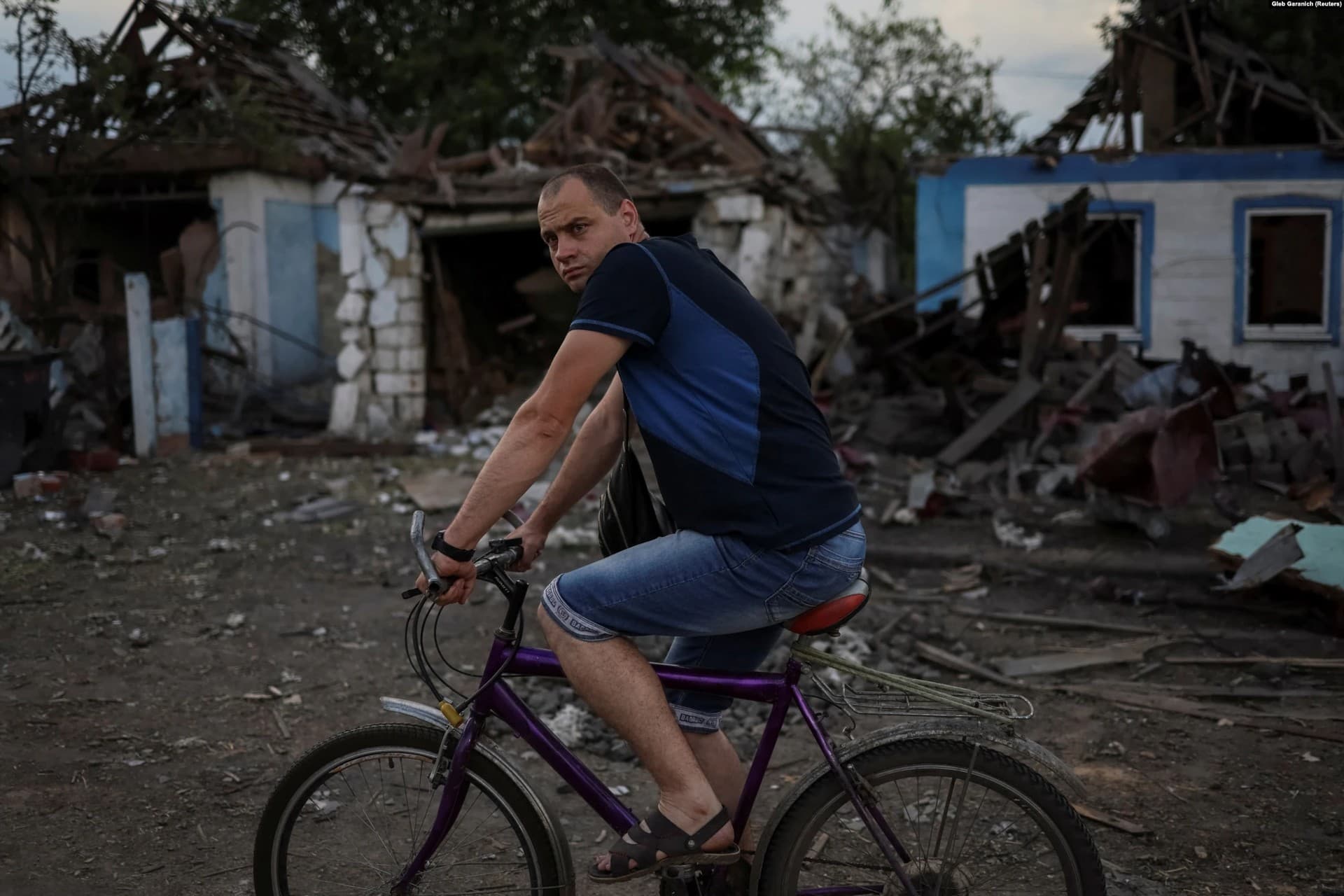 A home destroyed by a Russian missile strike in the settlement of Dobropillya