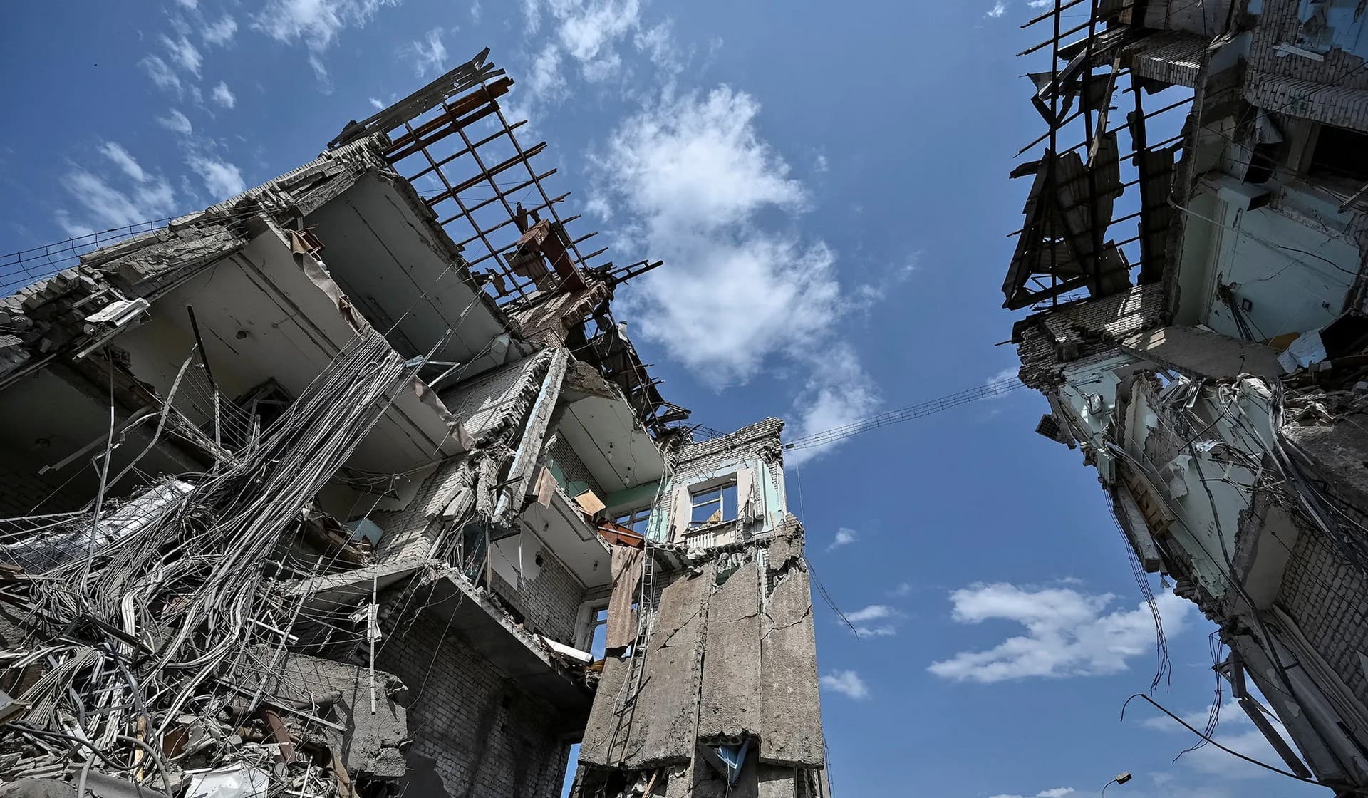 A residential buildings destroyed by Russian military strike in Orikhiv