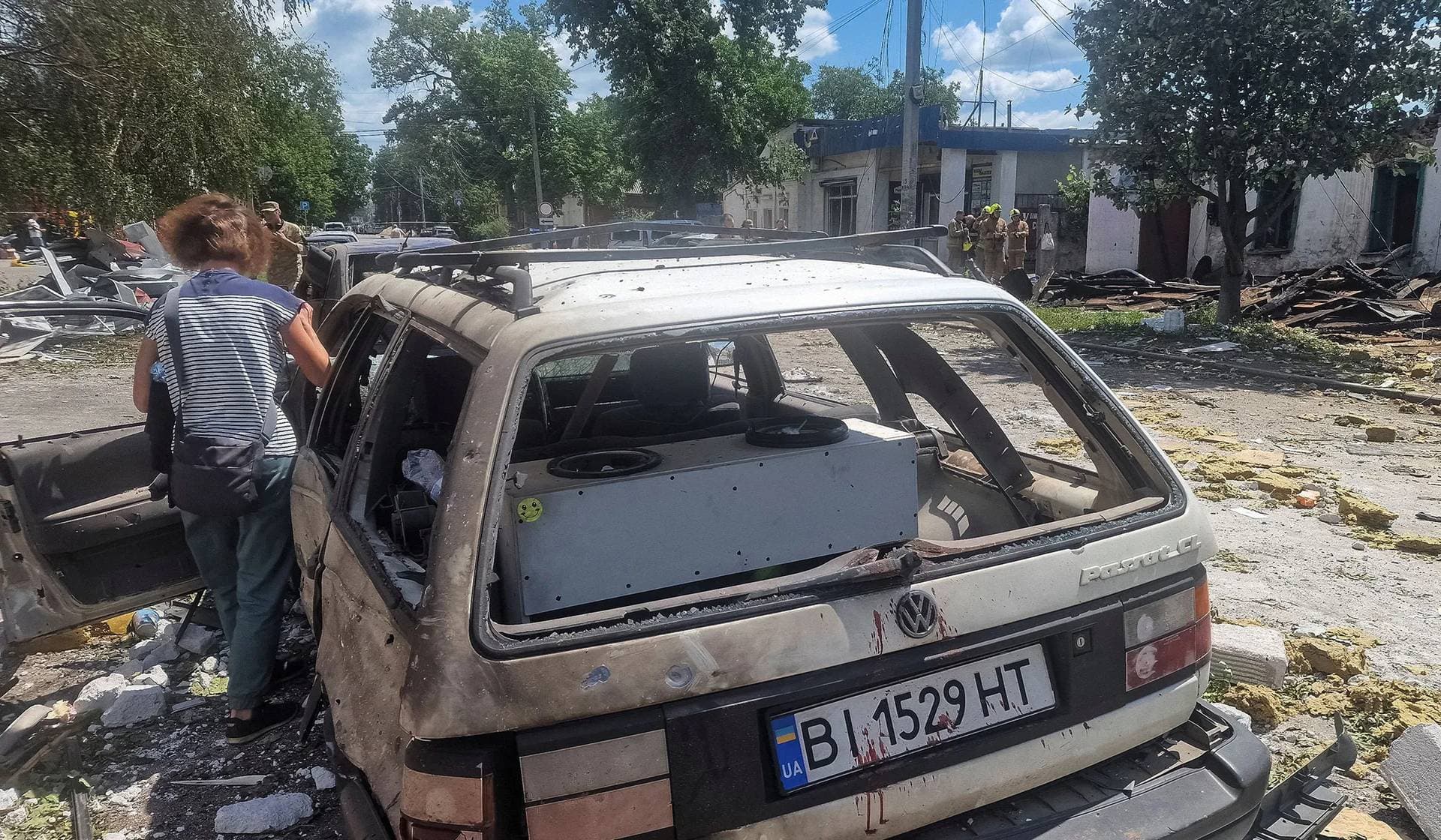 The site of the Russian drone strike in Poltava