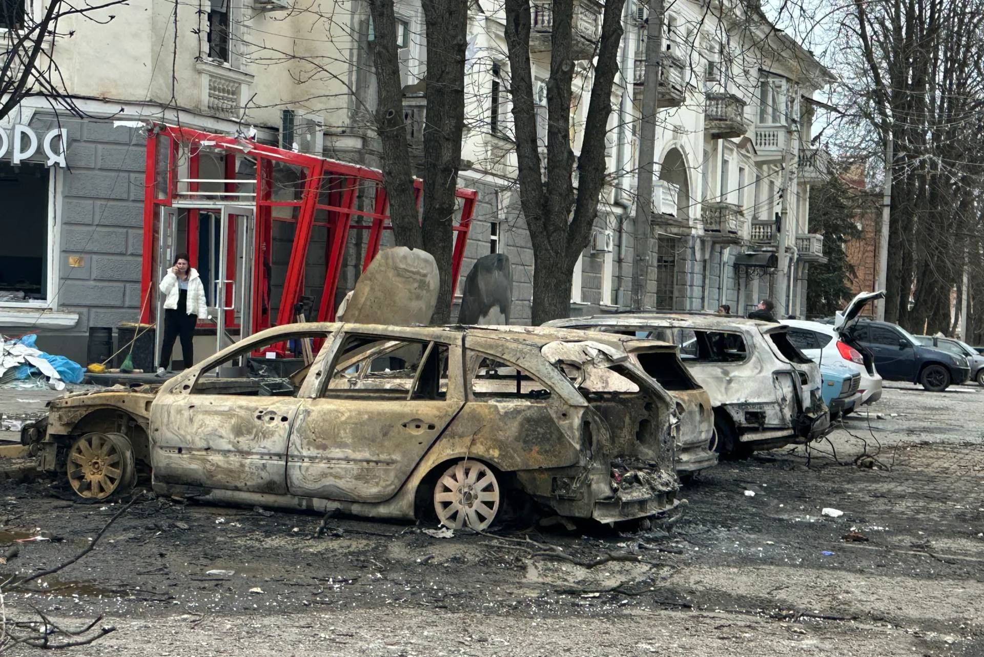 A view shows the site of a Russian missile strike in Sumy