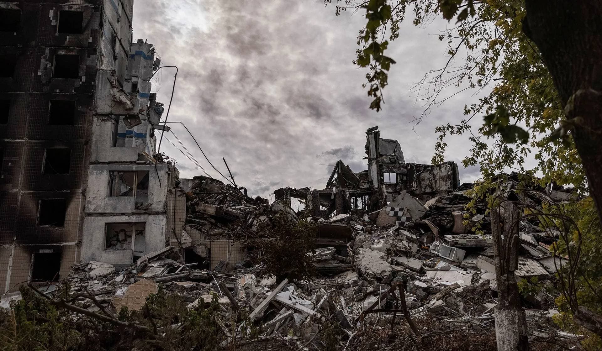 Apartment buildings damaged by a Russian military strike in the front line city of Vuhledar