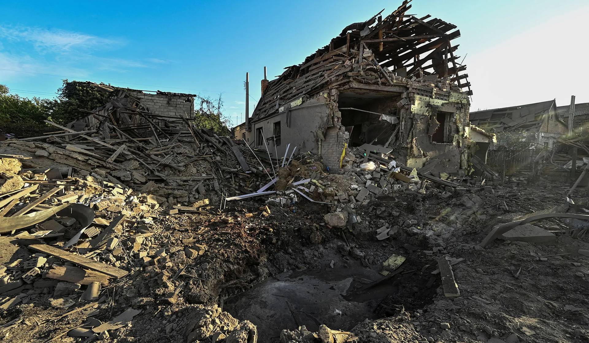 A residential area hit by a Russian air strike in Zaporizhzhia