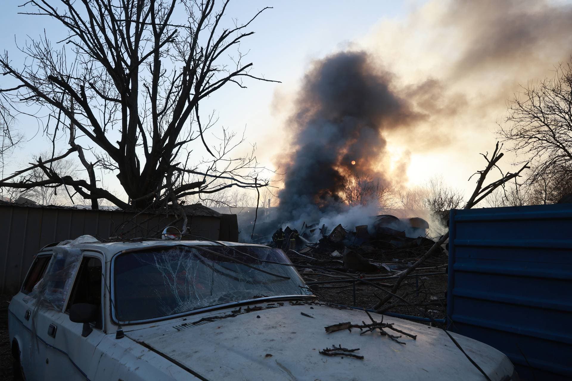 A private house burns following Russian aerial guided bomb strike in Zaporizhzhia