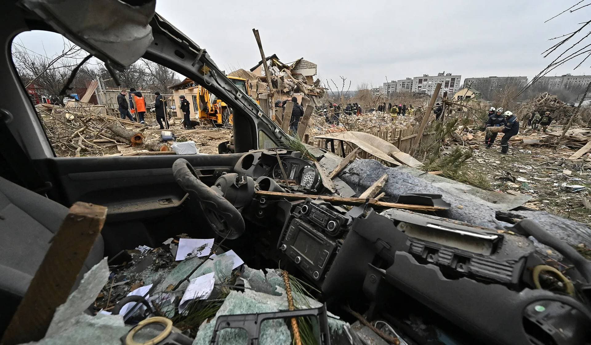 Rescue team works at a site of residential buildings destroyed by a Russian missile strike in Zaporizhzhia