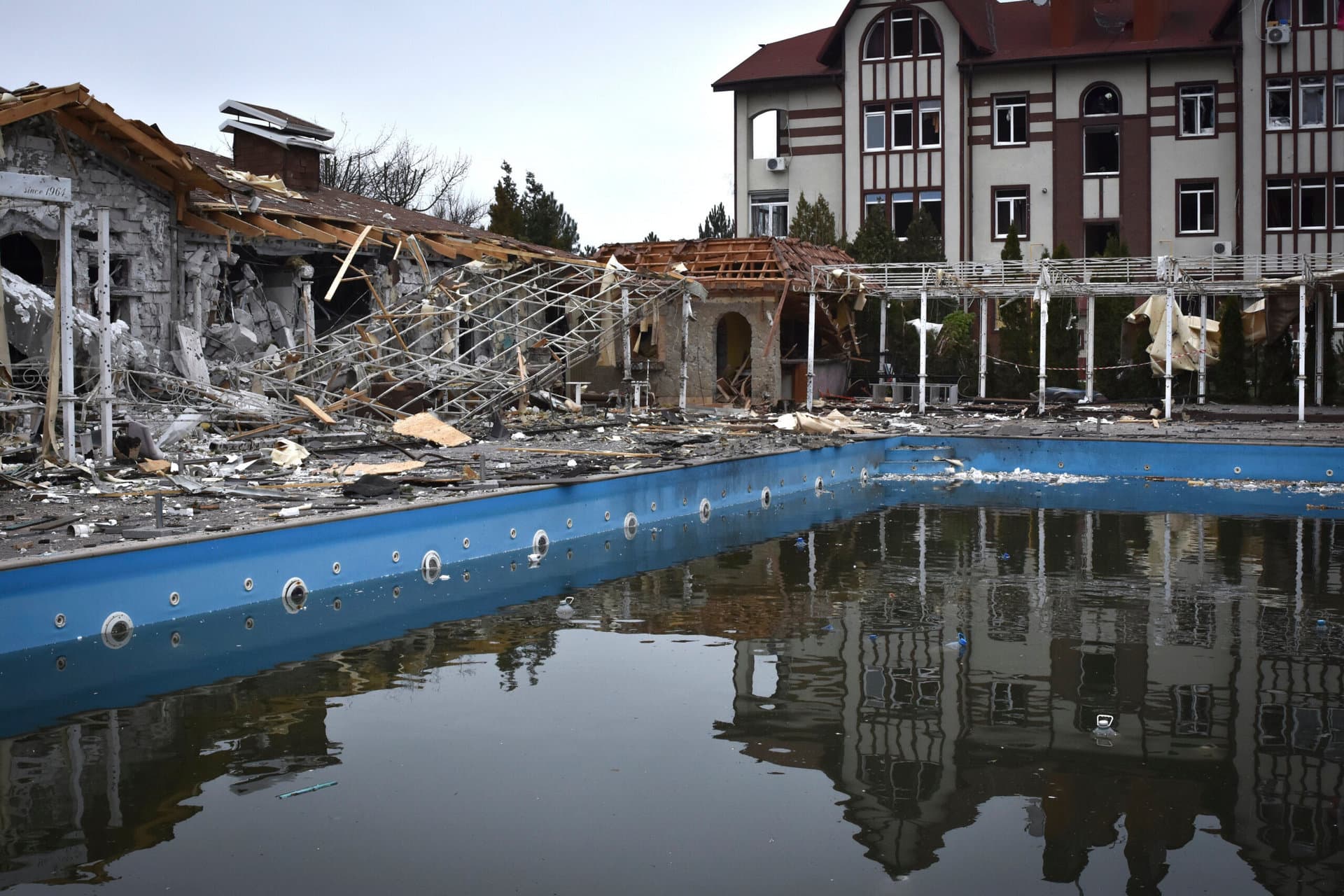 A damaged restaurant is seen after Russian shelling hit in Zaporizhzhia