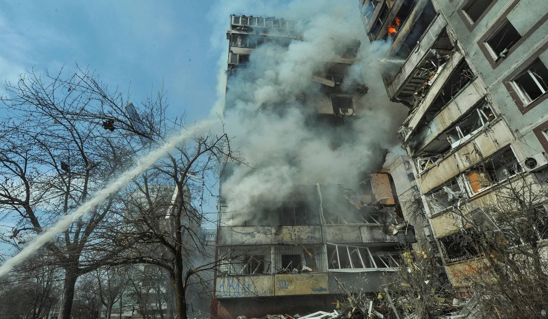 A residential building damaged by a Russian missile strike in Zaporizhzhia