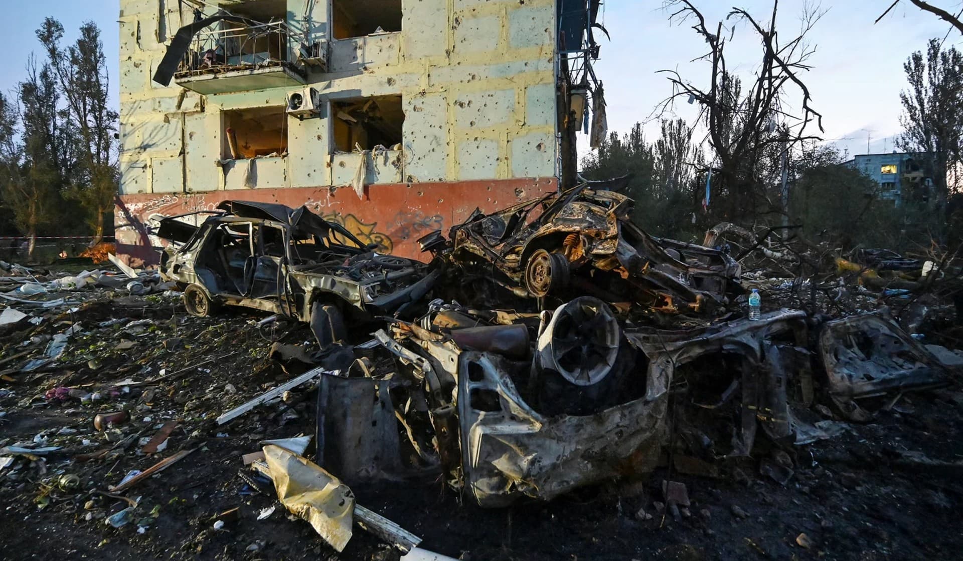 A residential building heavily damaged by a Russian missile strike in Zaporizhzhia