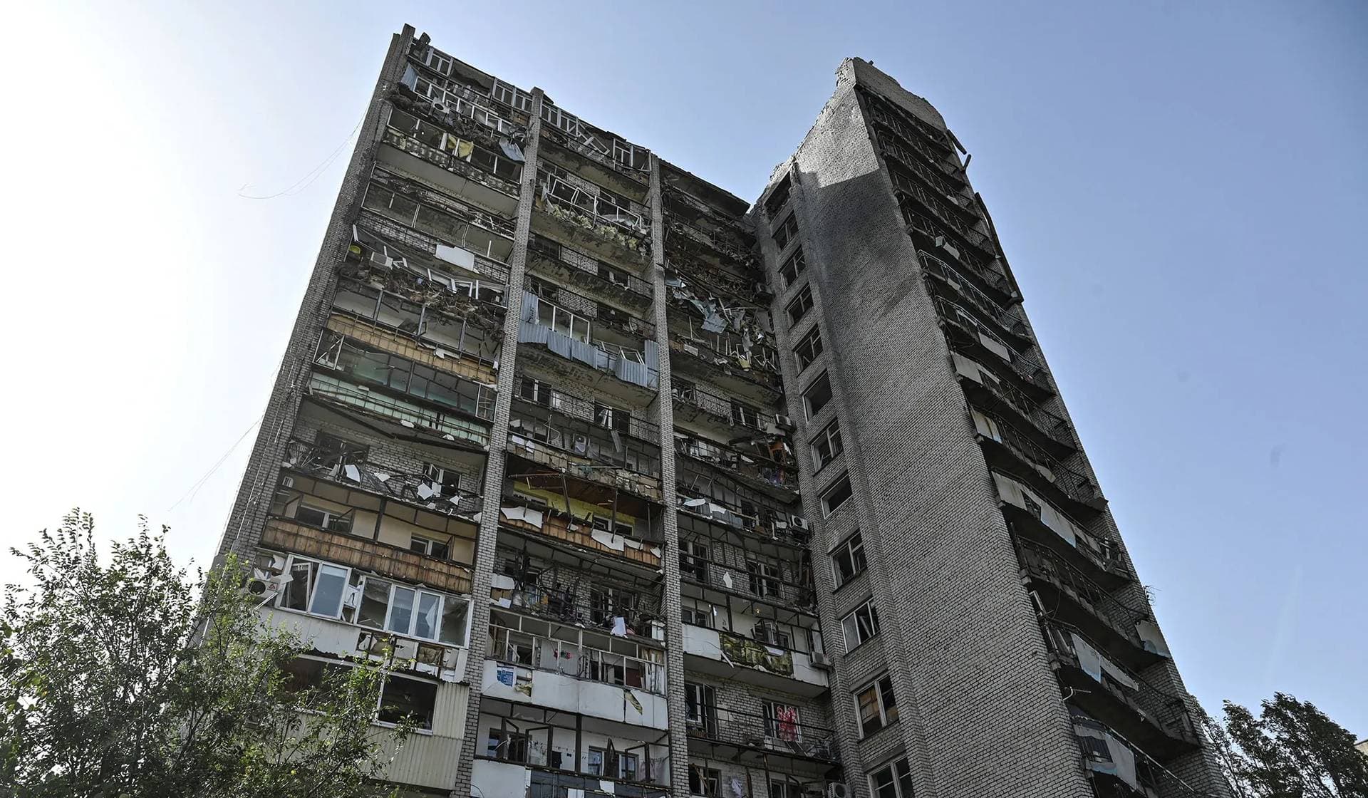 An apartment building damaged by a Russian air strike in Zaporizhzhia
